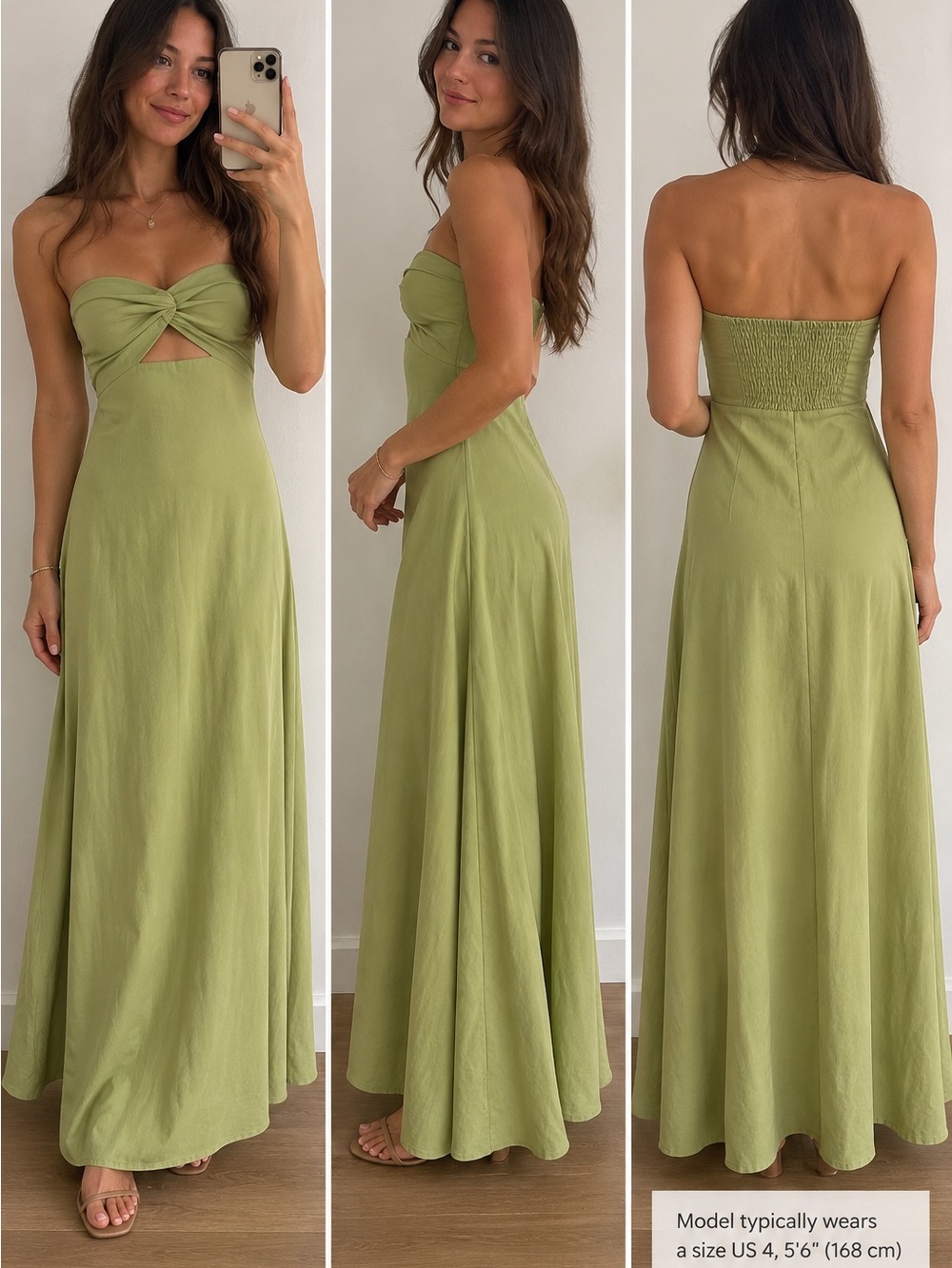 Petal + Pup Rosetta Strapless Cutout Dress in Olive, size US 10 / AU 14.